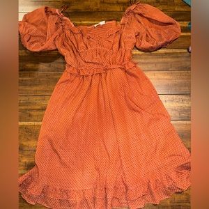 By The River rust ruffled polka dot mini dress NWT size small